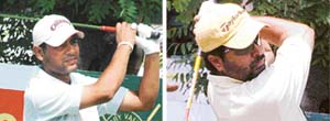 Vinod Kumar and Uttam Singh Mundy play shots during the Hero Golf Chandigarh Open-2006 at the Chandigarh Golf Club on Tuesday