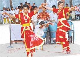 Students of Kendriya Vidyalaya AFS present a colourful cultural programme at the inaugural function of Rashtrapati Puraskar Testing Camp in Chandigarh