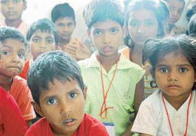 A group of slum children who were adopted by the Punjab Bank Employees Federation in Chandigarh