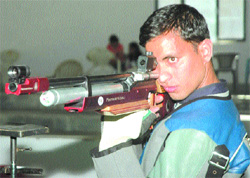 Vijay Kumar (Army) takes part in a shooting event in Jalandhar