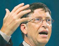 Microsoft Corp Chairman Bill Gates speaks at a news conference in Tokyo on Friday.