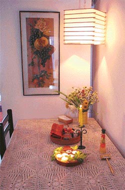 A warm glow and pretty colours mark the eating space