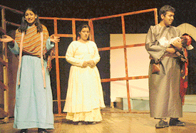 Students of YPS, Mohali, perform in the preview of the play The Caucasian Chalk Circle at Tagore Theatre in Sector 18, Chandigarh, on Saturday. 