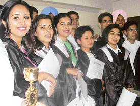 Former students of the Army Institute of Law after being conferred the degrees of Bachelor of Laws at a convocation in Mohali on Saturday.
