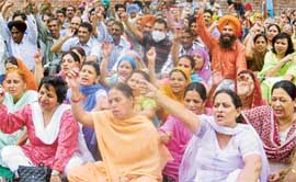 Punwire employees hold a victory rally in Mohali on Sunday.