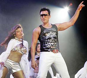 Bollywood actor Saif Ali Khan performs at the show Heat at Nassau Coliseum in Long Island