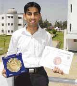 Gurpreet Singh, a student of Chandigarh Engineering College, Landran, who won an award and a scholarship at a national-level competition held at DAV Institute of Engineering and Technology, Jalandhar