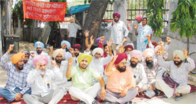Employees of the Health Department stage a dharna at the Civil Surgeons office in Ludhiana