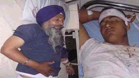 Sher Singh and Gagan, who were injured in a road accident at Chappar village in Mandi Ahmedgarh on Monday