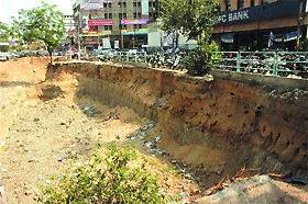 The construction work of the underground parking lot on the GT Road remains stalled due to an electricity pole at the site
