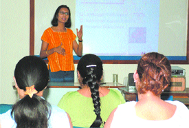 Ms Nilima Shah, expert in the US higher education during a workshop on Basic orientation on US education conducted by Eklavya School in Jalandhar on Tuesday
