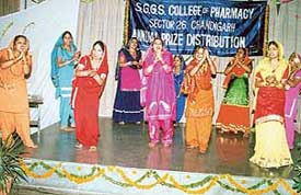 Students of the SGGS College of Pharmacy, Sector 26, Chandigarh, present a cultural programme on the college campus during their annual prize distribution function on Tuesday