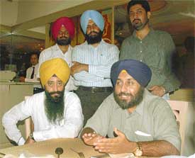 The SAD general secretary and MP, Mr Sukhbir Badal, addresses a press conference along with party leaders in Ludhiana