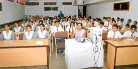 Students of BCM Arya Model Senior Secondary School listen to a lecture on the ill-effects of nuclear radiation in Ludhiana
