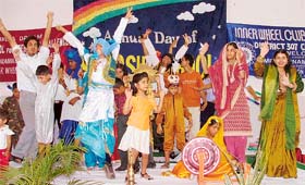 Mentally challenged students of Nirdosh present bhangra during the annual day function of the school at the Rotary Bhavan in Ludhiana