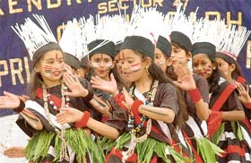 Students of Kendriya Vidyalaya, Sector 47, present a Naga dance in Chandigarh
