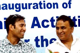 National Cricket Academy Chairman Sunil Gavaskar with VVS Laxman during the inauguration of the NCAs training activities for 2006 in Bangalore on Monday