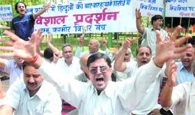 Kashmiri Hindus protesting against the massacre of civilians in Jammu and Kashmir at Jantar Mantar in the Capital