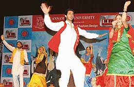 Students of INIFD put up a colourful display at a function held at the Tagore Theatre in Chandigarh on Thursday