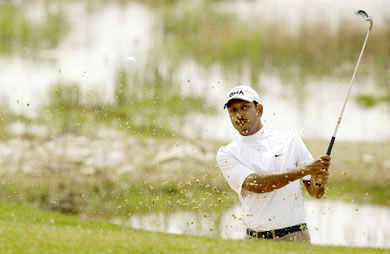 Jeev Milkha Singh in action on the first day of the SK Telecom Open at the Sky 72 Golf Club in Seoul on Thursday