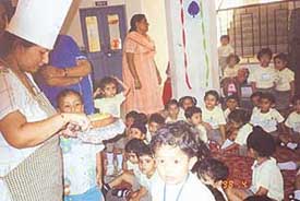 Pre-primary students of Saupins School, Sector 32-A, Chandigarh, celebrate Mothers Day on the school premises on Monday