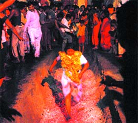 Devotees walking on fire in Jalandhar