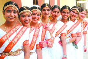 Participants in jubilant mood during an inter-school dance competition organised by NGO Pahal on the occasion of the International Dance Day