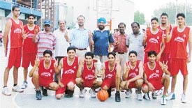 The members of the Baba Lodhiana Academy team, which won the title in the boyssection of the 57th Junior Punjab State Basketball Championship at Nawanshahr