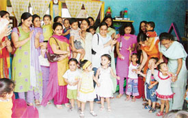 Students of Golden Time nursery school celebrate Mothers Day in Ludhiana on Friday