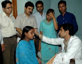 A patient being examined at a camp organised by the National Skin Centre at Mukat Hospital in Chandigarh on Saturday.