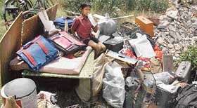 A jhuggi which was demolished during a demolition drive on Air Force Land in Sector 31, Chandigarh, on Saturday.