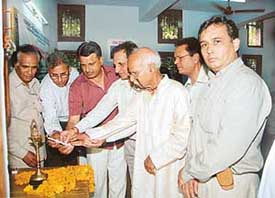 Mr Surinder Sharma, block president, Sector 15, Chandigarh, the Director, All India Radio, Dr K.C. Dubey, and Dr Shashi Sharma at the inauguration of a seminar on astrology on Sunday