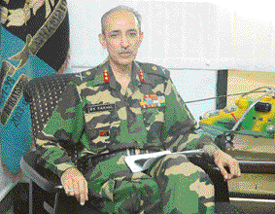NCC Additional Director-General, Major-Gen R.K. Karwal interacts with media persons in Chandigarh on Tuesday.