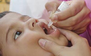 A child being administered polio drops during the second round of pulse polio drive in Ludhiana on Sunday
