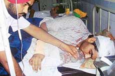 Sandeep Singh who was injured in an attack by a group of students at the Civil Hospital, Mohali, on Monday.