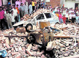 Three persons were killed and five injured when an LPG cylinder burst in the Uttam Nagar area in the Capital on Monday