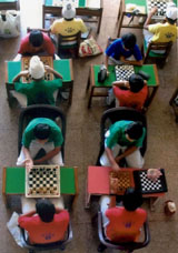 A view of the chess competition held at Ryan International School in Ludhiana on Monday