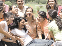 Class XII students of the Convent of Jesus and Mary in an ecstatic mood