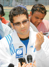 Sachin Tendulkar addresses a press conference at the MCA ground in Mumbai on Tuesday.
