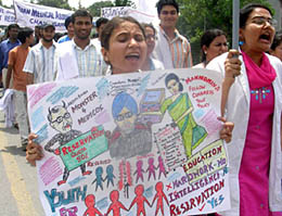 Doctors protest against the reservation policy of the government in front of the office of the Deputy Commissioner in Mohali on Thursday.