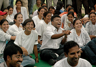 Striking doctors enjoy a light moment at the PGI in Chandigarh on Thursday.