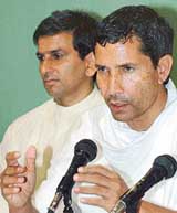 Acharya Shri Karamveer, yoga expert, addresses a press conference at the Chandigarh Press Club in Sector 27
