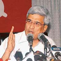 CPM general secretary Prakash Karat addresses a press conference after the end of the two-day Politburo meeting in Kolkata