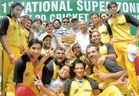 Chandigarh players celebrate after clinching the Swift Cup in Panchkula on Sunday