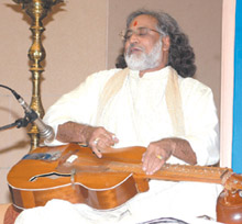 Vishwa Mohan Bhatt performs at a function held to mark 200 years of the State Bank of India in the Capital on Tuesday. 