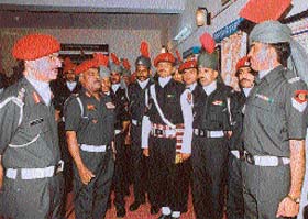 Provost Marshal, Maj Gen M.K.V. Paniker (second from left) interacts with personnel of the Corps of Military Police during his visit to Chandimandir