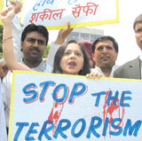 Actress Preeti Jain leading a demonstration against terrorism, organised by the Muslim Yuva Aatankvad Virodhi Samiti at Jantar Mantar in the Capital on Sunday