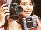 Sonys new digital single-lens reflex (SLR) camera Alpha 100 is displayed at an unveiling in Tokyo