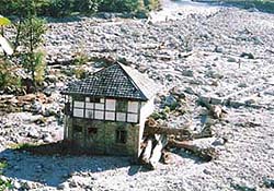 The flood-ravaged Nagni trout farm at Banjar in Kulu district