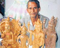 Dhanu Ram, last pillar of the dying Pahari art, showcases his wooden idols of gods